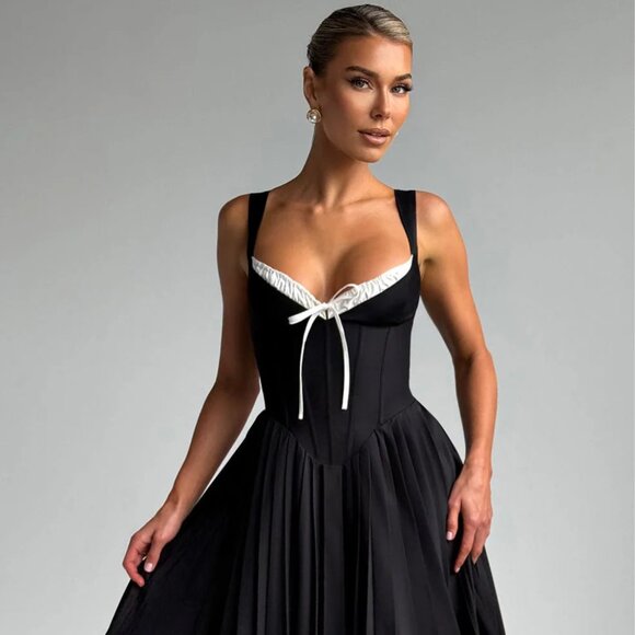 Natassia Midi Dress - Black/White - Picture 1 of 6